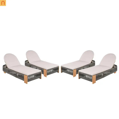 Outdoor Lounge Chair Set Acacia Wood Gray Rope 4 Piece 5 Position 800 LB