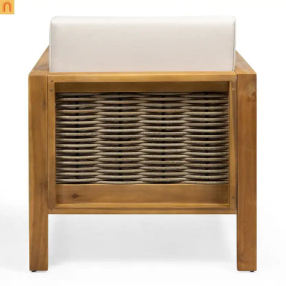 Outdoor Club Chair Set Acacia Wood Wicker Teak Beige Set of 2