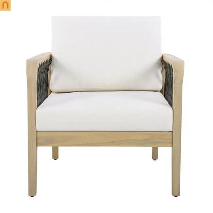 Outdoor Club Chair Acacia Wood Rope Light Teak Cream Cushion