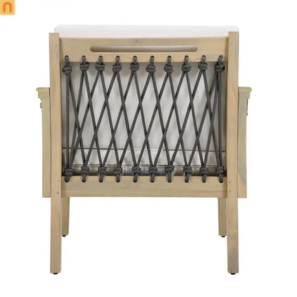 Outdoor Club Chair Acacia Wood Rope Light Teak Cream Cushion