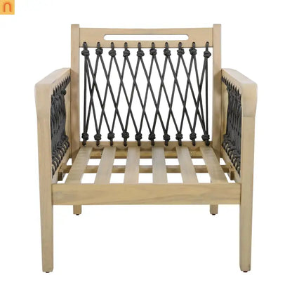 Outdoor Club Chair Acacia Wood Rope Light Teak Cream Cushion