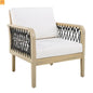 Outdoor Club Chair Acacia Wood Rope Light Teak Cream Cushion