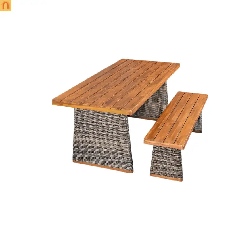 Outdoor Dining Set Acacia Wood Wicker Gray Teak Table Bench