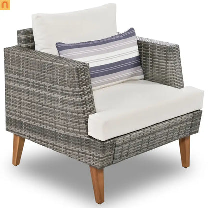 Outdoor Sofa Set PE Wicker Gray Beige 6 Piece Loveseat Ottoman