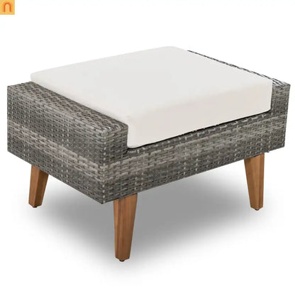 Outdoor Sofa Set PE Wicker Gray Beige 6 Piece Loveseat Ottoman