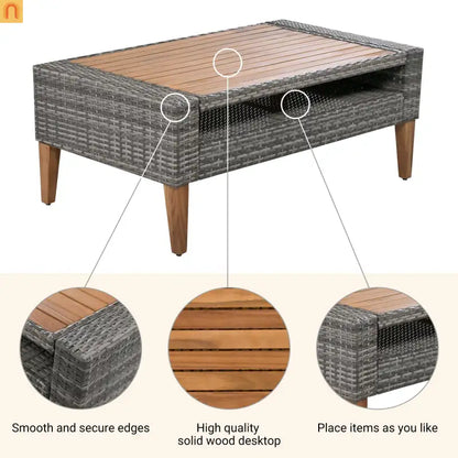 Outdoor Sofa Set PE Wicker Gray Beige 6 Piece Loveseat Ottoman