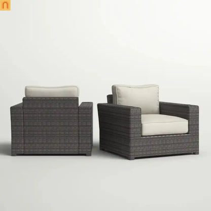 Outdoor Armchair Set HDPE Wicker Aluminum Gray Espresso Set of 2
