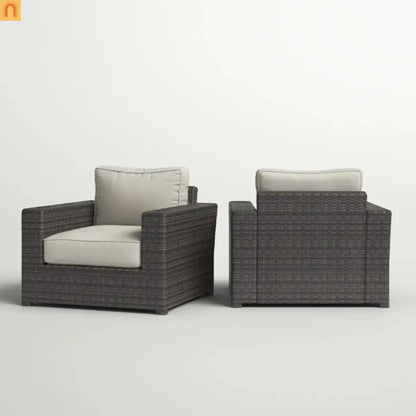 Outdoor Armchair Set HDPE Wicker Aluminum Gray Espresso Set of 2