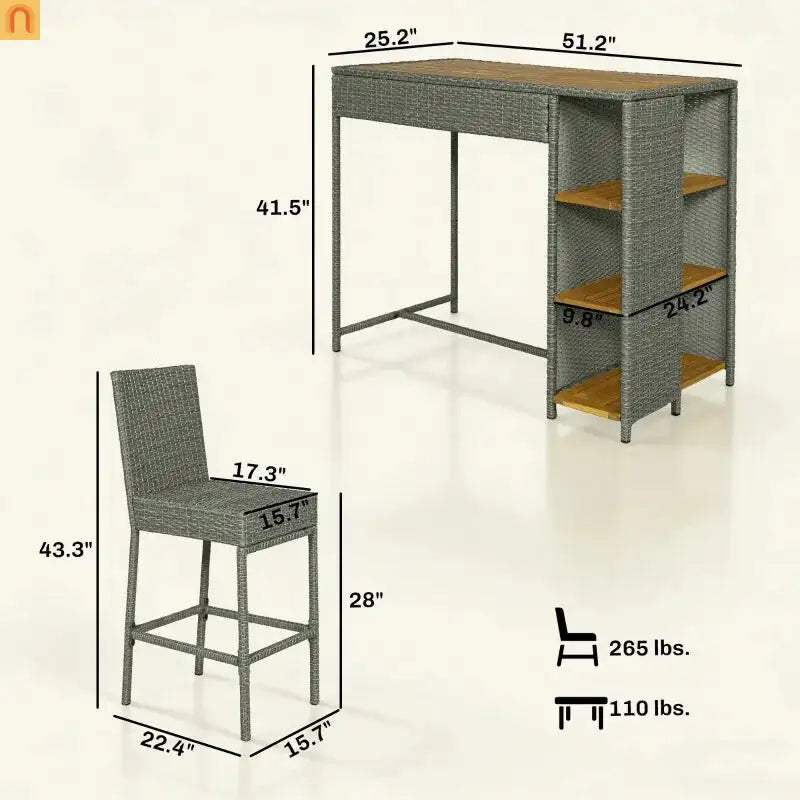 Outdoor Bar Set Acacia Wood PE Wicker Steel Gray 5 Piece