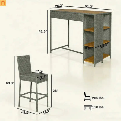 Outdoor Bar Set Acacia Wood PE Wicker Steel Gray 5 Piece