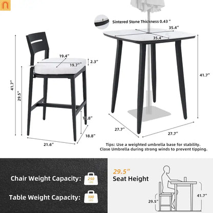 5 Piece Outdoor Bar Set Aluminum Sintered Stone
