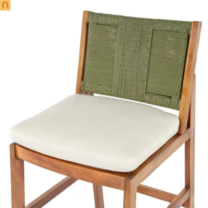 Outdoor Bar Stool Acacia Wood Wicker Green Cream Cushion Set of 4