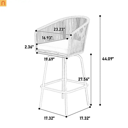 Outdoor Bar Stool PE Rattan Steel Blue Armrest Backrest Set of 2