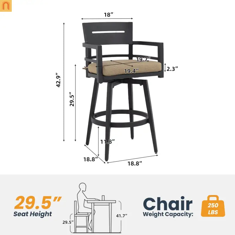 Outdoor Bar Stools 42.9" Aluminum Swivel Cushion 2pc