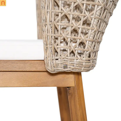 Outdoor Bar Stool Acacia Wood Wicker Back Teak Beige Cushion Set of 2