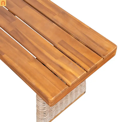 Outdoor Bench Acacia Wood Wicker Legs Teak Brown 57in
