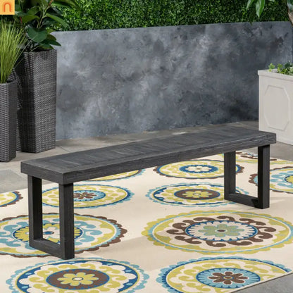 Outdoor Bench Acacia Wood Dark Gray Slat Panel 60in