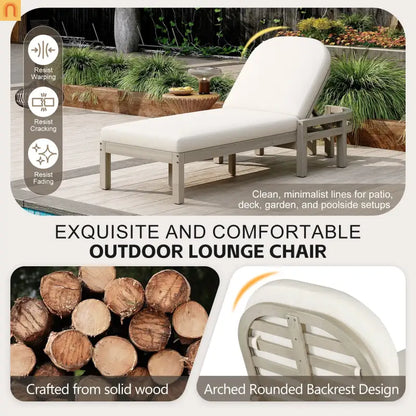 Outdoor Lounge Chair Acacia Wood Gray Arched Back 5 Position 78.2in