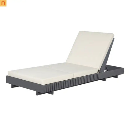 Chaise Lounge Acacia Wood Dark Gray Cream Cushion 6 Position 3-Fold