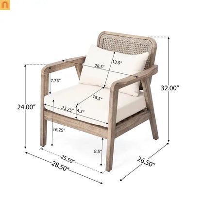 Outdoor Club Chair Acacia Wood Light Brown Deep Seat 400 LB 28.5in
