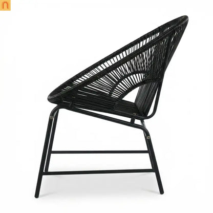 Outdoor Chair PE Rattan Iron Black Curved UV Resistant Set of 2