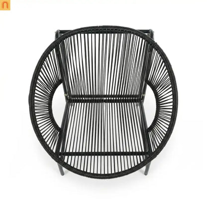 Outdoor Chair PE Rattan Iron Black Curved UV Resistant Set of 2