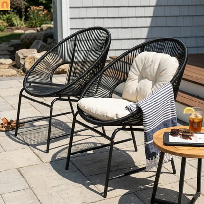Outdoor Chair PE Rattan Iron Black Curved UV Resistant Set of 2
