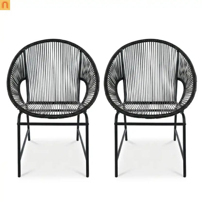 Outdoor Chair PE Rattan Iron Black Curved UV Resistant Set of 2