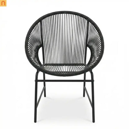 Outdoor Chair PE Rattan Iron Black Curved UV Resistant Set of 2