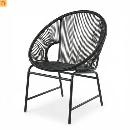 Outdoor Chair PE Rattan Iron Black Curved UV Resistant Set of 2