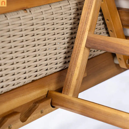 Outdoor Lounge Chair Acacia Wood Rattan Beige Cushion 4 Position
