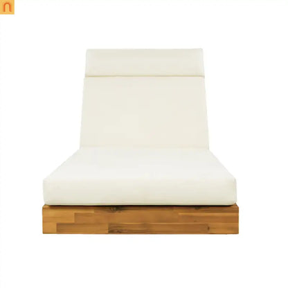 Chaise Lounge Acacia Wood Teak Beige Cushion Foldable 300 LB 79.6in