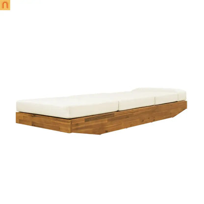 Chaise Lounge Acacia Wood Teak Beige Cushion Foldable 300 LB 79.6in