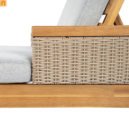 Outdoor Lounge Chair Acacia Wood Light Gray Wicker Cushion 4 Position