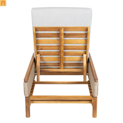 Outdoor Lounge Chair Acacia Wood Light Gray Wicker Cushion 4 Position