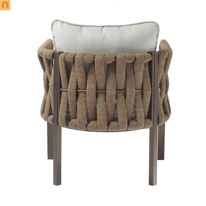 Outdoor Chair Set Steel Rope Brown Gray Cushion Tub Design 2 Piece