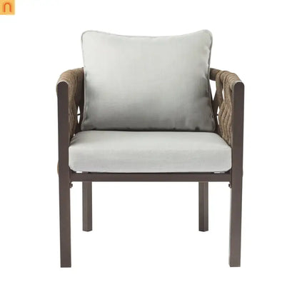 Outdoor Chair Set Steel Rope Brown Gray Cushion Tub Design 2 Piece