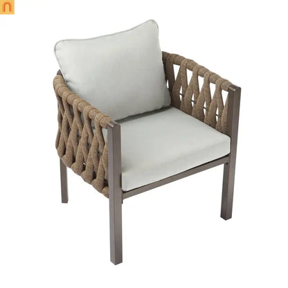 Outdoor Chair Set Steel Rope Brown Gray Cushion Tub Design 2 Piece