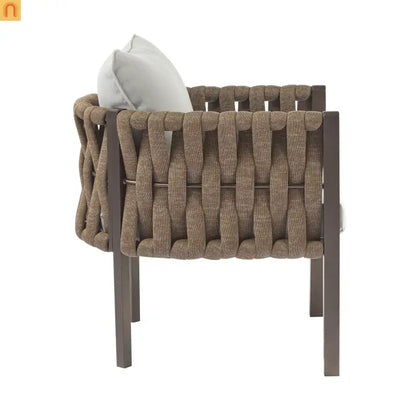 Outdoor Chair Set Steel Rope Brown Gray Cushion Tub Design 2 Piece