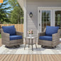 Outdoor Swivel Chair Set PE Rattan Gray 3 Piece Glass Top Side Table