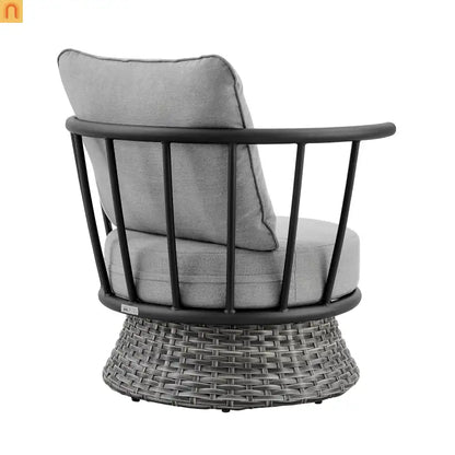 Outdoor Club Chair Wicker Aluminum Black Dark Gray 33in
