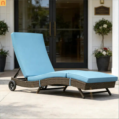 Chaise Lounge PE Rattan Sky Blue S-Shape 5-Position Wheels 81in