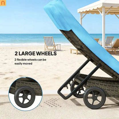 Chaise Lounge PE Rattan Sky Blue S-Shape 5-Position Wheels 81in
