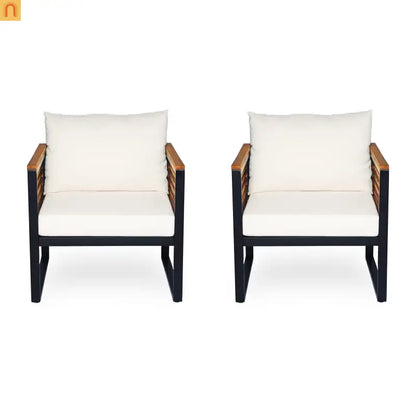 Outdoor Chair Acacia Wood Steel Set of 2 Cushioned