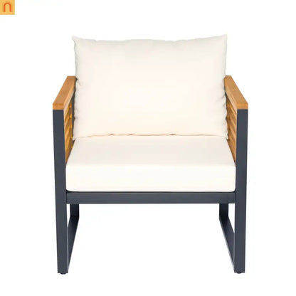 Outdoor Chair Acacia Wood Steel Set of 2 Cushioned