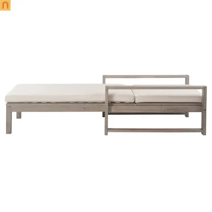Chaise Lounge Acacia Wood Gray Beige Cushion 5 Position 400 LB