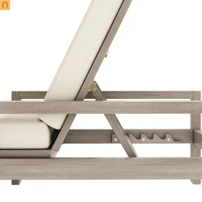 Chaise Lounge Acacia Wood Gray Beige Cushion 5 Position 400 LB