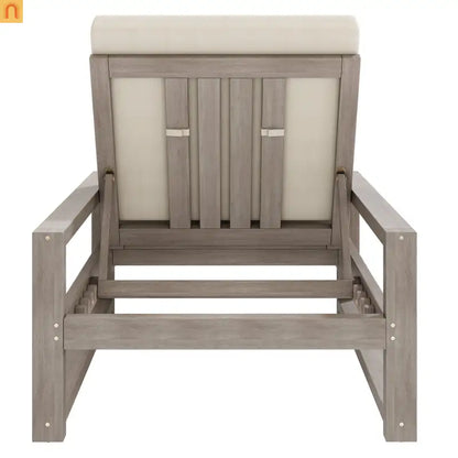 Chaise Lounge Acacia Wood Gray Beige Cushion 5 Position 400 LB