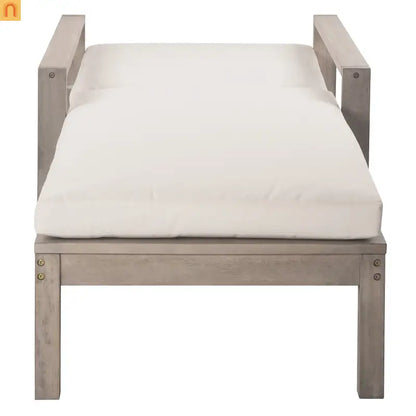 Chaise Lounge Acacia Wood Gray Beige Cushion 5 Position 400 LB