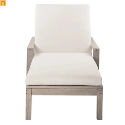 Chaise Lounge Acacia Wood Gray Beige Cushion 5 Position 400 LB